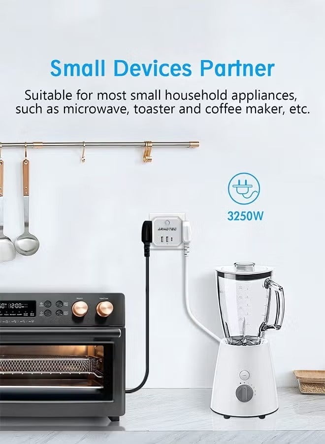 ARNOTEC مكعب توصيل متعدد 7 في 1 مع USB C - 4 مآخذ AC، 2 USB-A، 1 USB-C | 3250 واط منفذ شحن سريع | شحن USB ذكي | مفتاح طاقة وضوء ليلي | محول سفر مدمج للمنزل والمكتب (قابس بريطاني) - Image 5